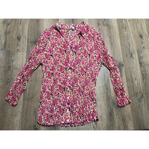 Christopher&Banks Shirt, Women's Size P/XL, Pink Multicolor, Button Up, Pleated